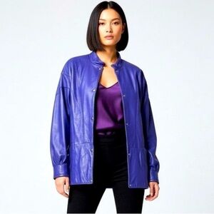 Vintage Cuir Fin Purple Leather Jacket 80s Bomber Women's Size M